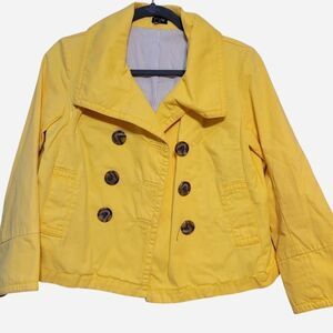 J Crew Women's 6 Yellow Tailored Double Breast Pea Coat Jacket Spring Preppy